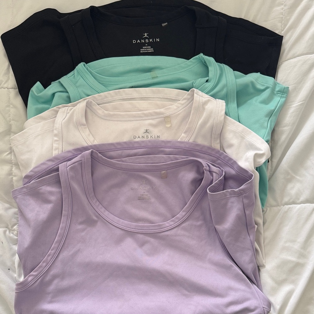 4 pack bundle Danskin Women's Tank Tops - Black, White, Mint, Lavender